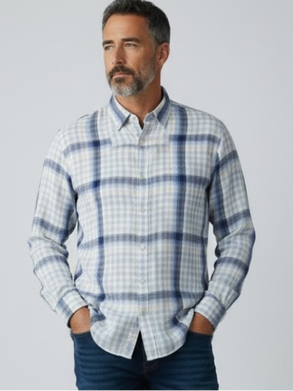 Robert Gram Blue & White Plaid Casual Button-Down Shirt